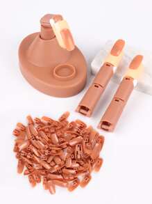 FULL BEAUTY Dụng Cụ Làm Móng Mẫu Dụng Cụ Có Đế & 100 Chiếc Móng Tay Giả Huấn Luyện Tay Thợ Làm Móng Tay Người Mới Bắt Đầu Thao Tác Làm Móng Tay Thực Hành Bộ Dụng Cụ Làm Móng - Hồng - Xem 1