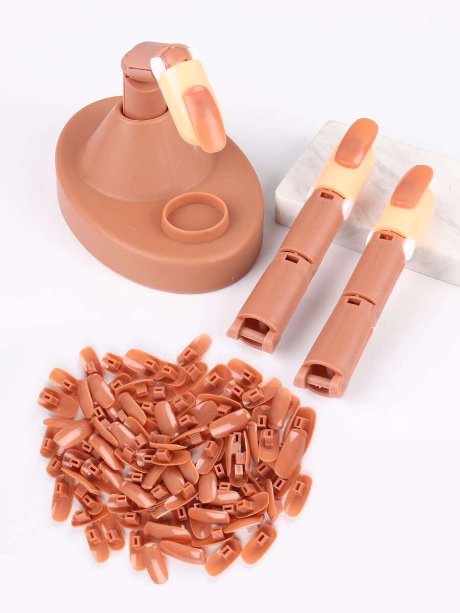 FULL BEAUTY Dụng Cụ Làm Móng Mẫu Dụng Cụ Có Đế & 100 Chiếc Móng Tay Giả Huấn Luyện Tay Thợ Làm Móng Tay Người Mới Bắt Đầu Thao Tác Làm Móng Tay Thực Hành Bộ Dụng Cụ Làm Móng - Hồng - Xem 1