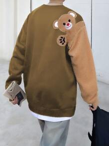 Manfinity Hypemode Men Bear Pattern Drop Shoulder Sweatshirt - Brown - View 3