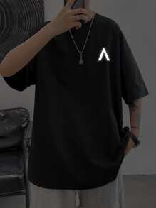 Claim Dot 寬鬆版男士反光幾何印花t恤 - 黑色 - 查看 1