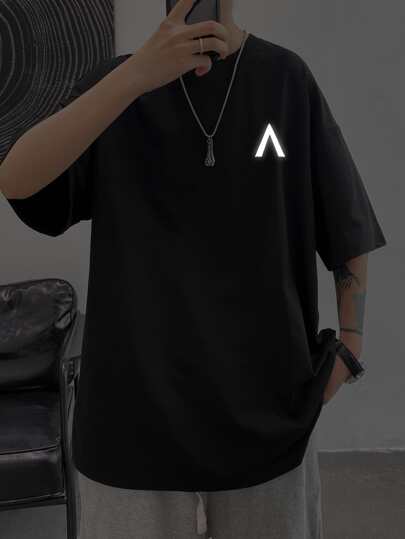 Maglietta A Maniche Corte Ampia Riflettente Da Uomo A Stampa Geometrica