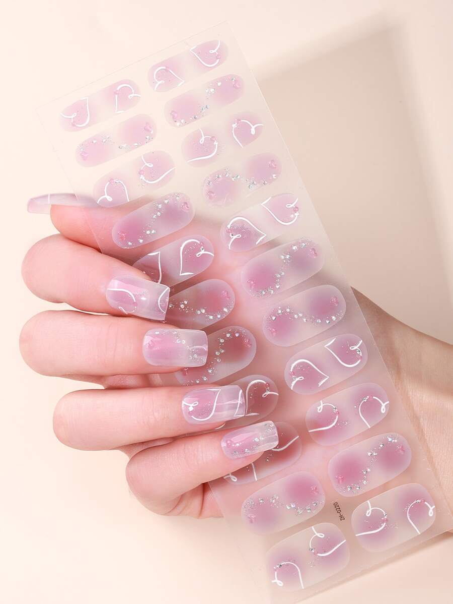 Beauty Sticker 1張愛心圖案美甲貼紙和1入組指甲銼 - 彩色 - 查看 1