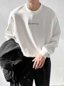 Manfinity Hombres Camiseta de hombros caídos con estampado de letra - Blanco - Ver 1