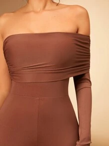 SHEIN BAE Asymmetrical Neck Split Hem Unitard Jumpsuit - Brown - View 7