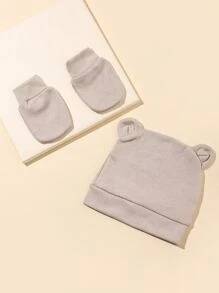 1入組嬰兒耳朵設計帽和1雙手套 - 駝色 - 查看 1