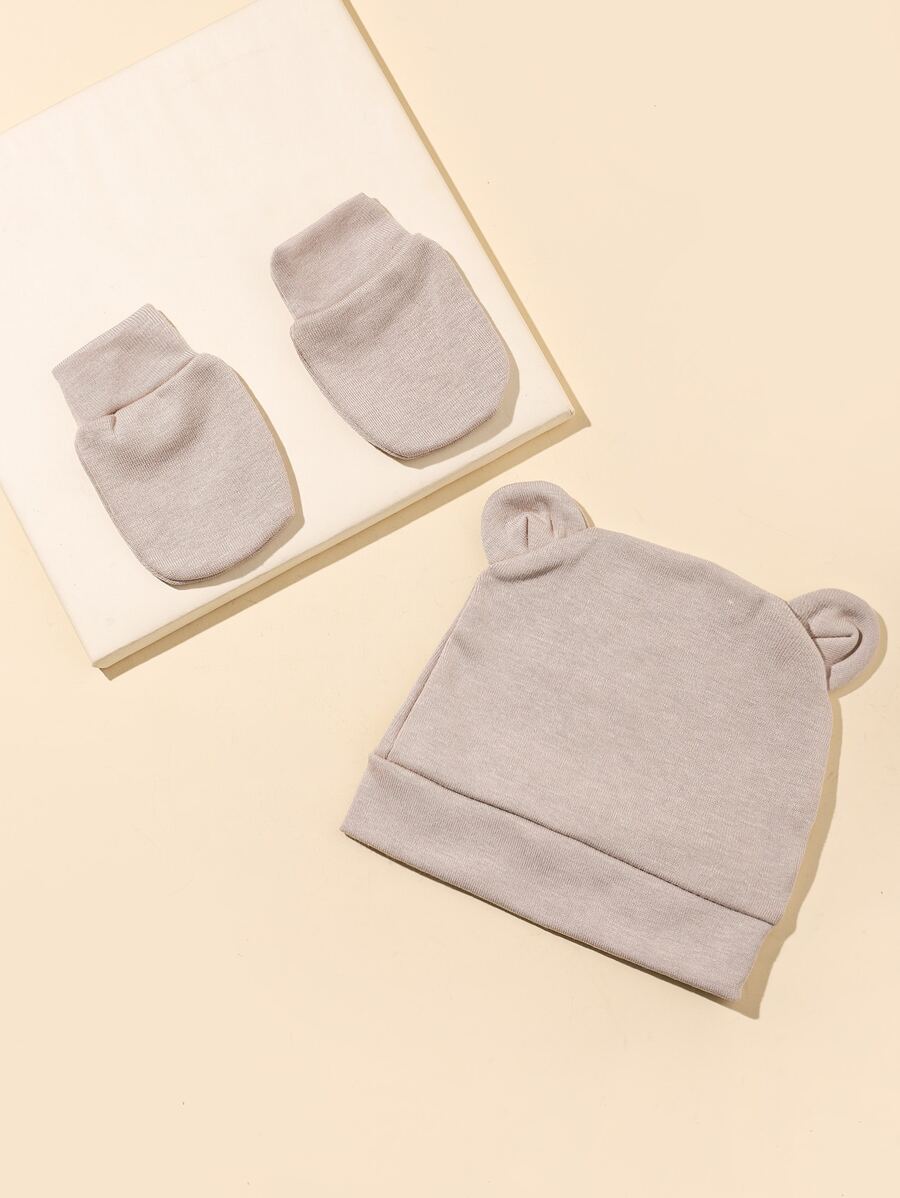 1入組嬰兒耳朵設計帽和1雙手套 - 駝色 - 查看 1