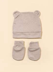 1入組嬰兒耳朵設計帽和1雙手套 - 駝色 - 查看 2