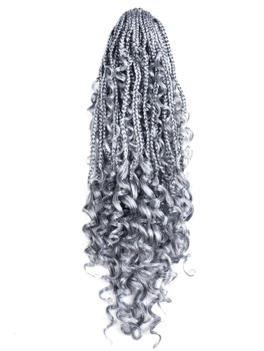 Synthetic Goddess Box Braids Ponytail Curly 20 Inch Boho Box Braids Pony Hair Box Braid Hair Extension for Women