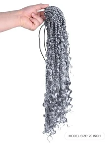 Synthetic Goddess Box Braids Ponytail Curly 20 Inch Boho Box Braids Pony Hair Box Braid Hair Extension for Women - Silver - View 3