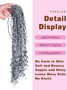 Synthetic Goddess Box Braids Ponytail Curly 20 Inch Boho Box Braids Pony Hair Box Braid Hair Extension for Women - Silver - View 4