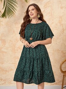 EMERY ROSE Đầm Plus Size Viên lá sen phân lớp Tất cả trên in Giải trí - Nhiều màu - Xem 1