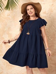 EMERY ROSE 大碼素色荷葉邊娃娃裙 - 藏蓝色 - 查看 6