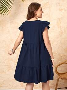 EMERY ROSE 大碼素色荷葉邊娃娃裙 - 藏蓝色 - 查看 2