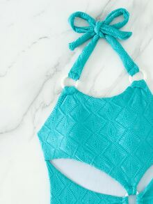 Phụ nữ một mảnh Cắt ra Nhẫn màu trơn - Màu xanh lam - Xem 4