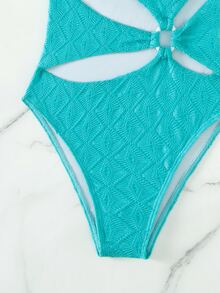 Phụ nữ một mảnh Cắt ra Nhẫn màu trơn - Màu xanh lam - Xem 7