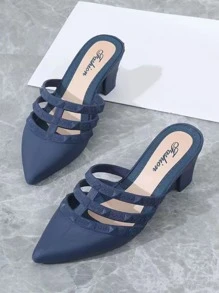 Spiked Decor Point Toe Court Wedges - Blue - View 2