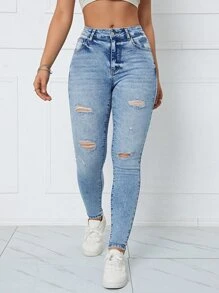 Jeans ajustados desgarro - Lavado ligero - Ver 4