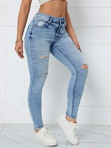 Jeans ajustados desgarro - Lavado ligero - Ver 5