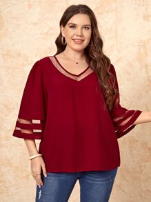 EMERY ROSE Top inserto in rete monocolore - Bordò - Visualizzare 1