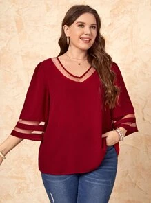 EMERY ROSE Top inserto in rete monocolore - Bordò - Visualizzare 3