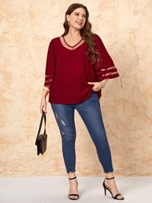 EMERY ROSE Top inserto in rete monocolore - Bordò - Visualizzare 4
