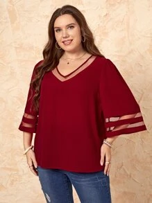 EMERY ROSE Top inserto in rete monocolore - Bordò - Visualizzare 5