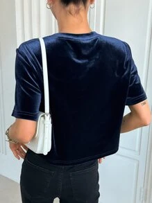 DAZY Camiseta crop de terciopelo - Azul Marino - Ver 4