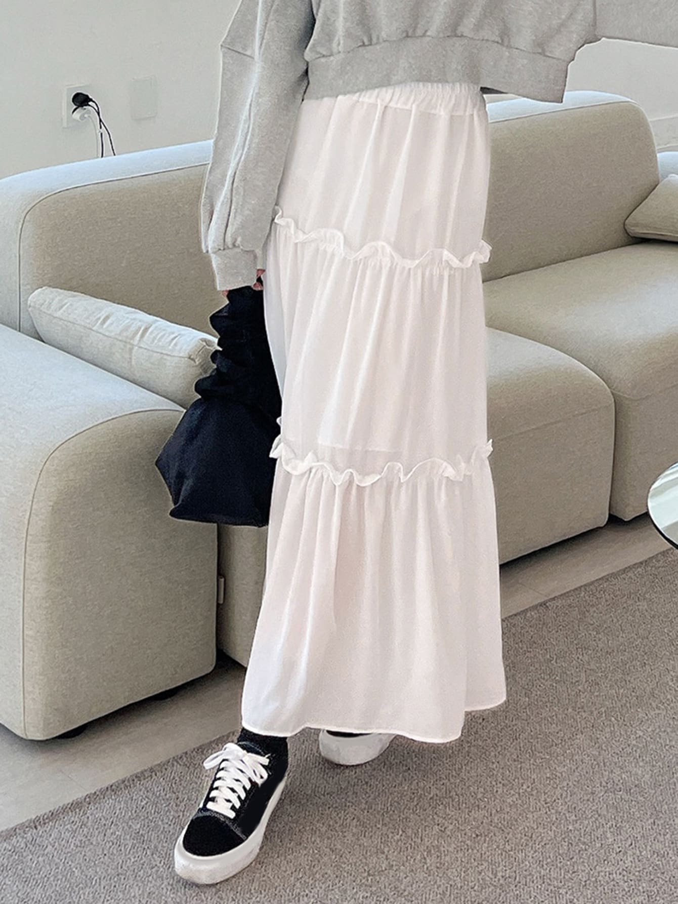 DAZY 高腰荷叶边装饰半身裙