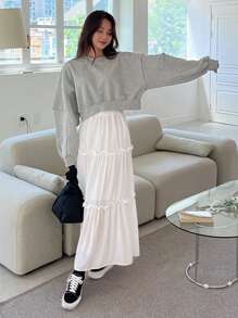 DAZY 高腰荷叶边装饰半身裙