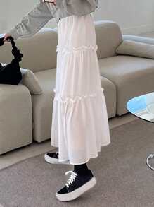 DAZY 高腰荷叶边装饰半身裙