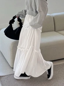 DAZY 高腰荷叶边装饰半身裙