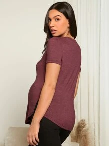 SHEIN Maternity Letter Graphic Split Hem Tee - Mauve Purple - View 2