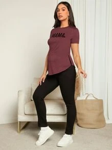 SHEIN Maternity Letter Graphic Split Hem Tee - Mauve Purple - View 4