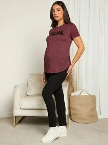SHEIN Maternity Letter Graphic Split Hem Tee - Mauve Purple - View 5