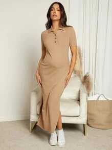 SHEIN Maternidad Vestido tejido de canalé con botón delantero