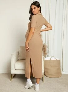 SHEIN Maternidad Vestido tejido de canalé con botón delantero