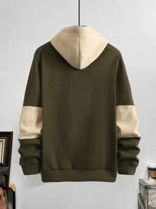 Manfinity Men Colour Block Slogan Graphic Drawstring Thermal Lined Hoodie - Multicolor - View 2