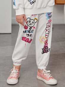 SHEIN Toddler Girls Letter Graphic Sweatpants