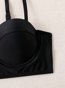 SHEIN Swim 夏季海滩热带印花比基尼套装聚拢文胸和低腰比基尼泳裤和和服 3 件套比基尼 - 黑色 - 查看 3