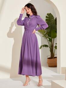 Modelyn Contrast Trim Wrap Cross Front Dress - Violet Purple - View 3