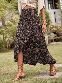 SHEIN VCAY Falda floral asimétrico - azul real - Ver 3