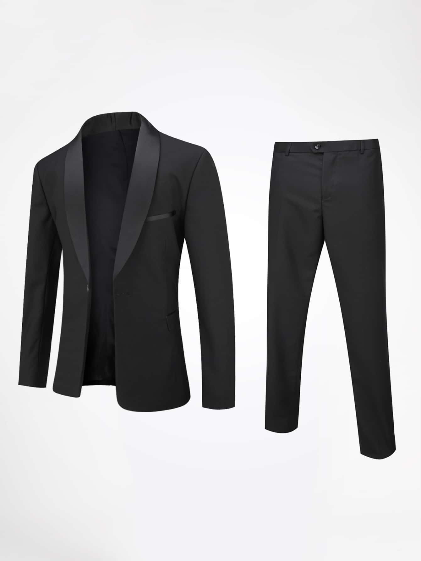 CLOUDSTYLE Hombres Blazer de cuello esmoquin & Pantalones de traje - Negro - Ver 1