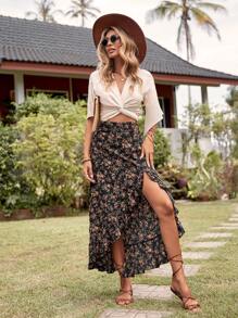 SHEIN VCAY Falda floral asimétrico - azul real - Ver 1