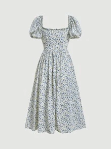 SHEIN MOD 小花蓬袖奶妹連衣裙 - 彩色 - 查看 2