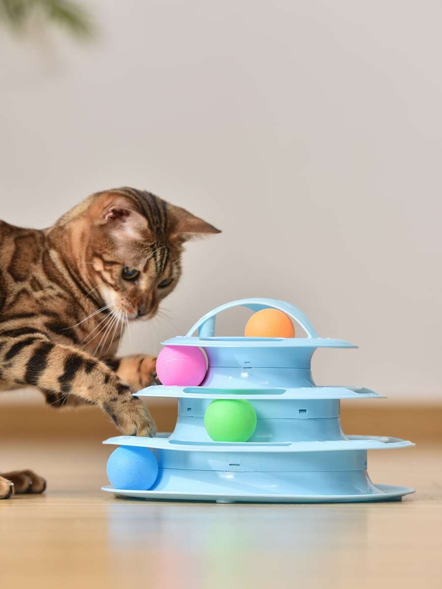 1pc Ball Decor Plastic Cat Teaser Toy - Baby Blue - View 1