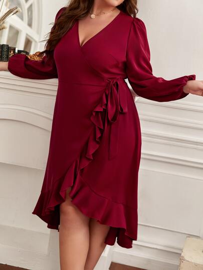 SHEIN Frenchy プラス ランタンスリーブ フリルトリム ラップ