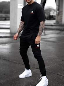 Manfinity Homme Hombres Pantalones deportivos con camiseta con letra & con estampado de águila