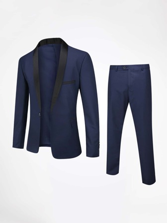 CLOUDSTYLE Uomo Blazer e pantaloni pannello a contrasto collo sciallato