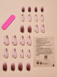 用24入組長棺材漸變色葉子圖案亮片假指甲和1張膠帶和1入組指甲銼升級您造型 - 彩色 - 查看 2