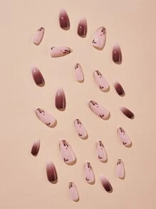 用24入組長棺材漸變色葉子圖案亮片假指甲和1張膠帶和1入組指甲銼升級您造型 - 彩色 - 查看 3